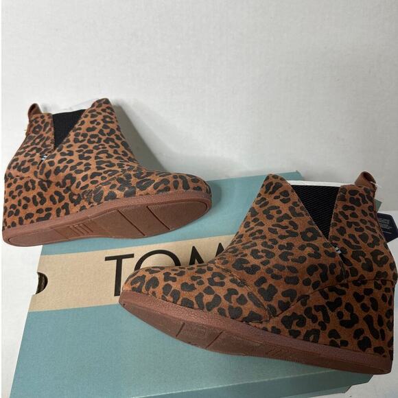 NWT Toms Size 6 Black Brown Leopard Print Suede Kelsey Bootie y2k Wedge - Picture 3 of 11